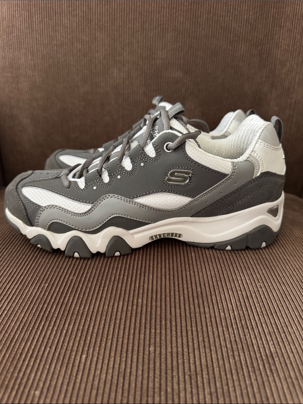 Skechers Women's Chunky Lace-Up Sneakers in Gray and White size 9